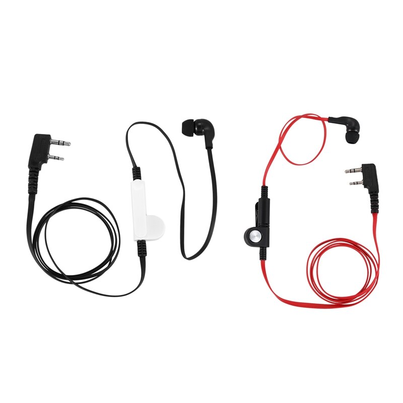 2 stk 2 pin noodle stil ørepropper hovedtelefon k plug earpiece headset til baofeng  uv5r bf -888s uv5r radio sort ledning og rød ledning