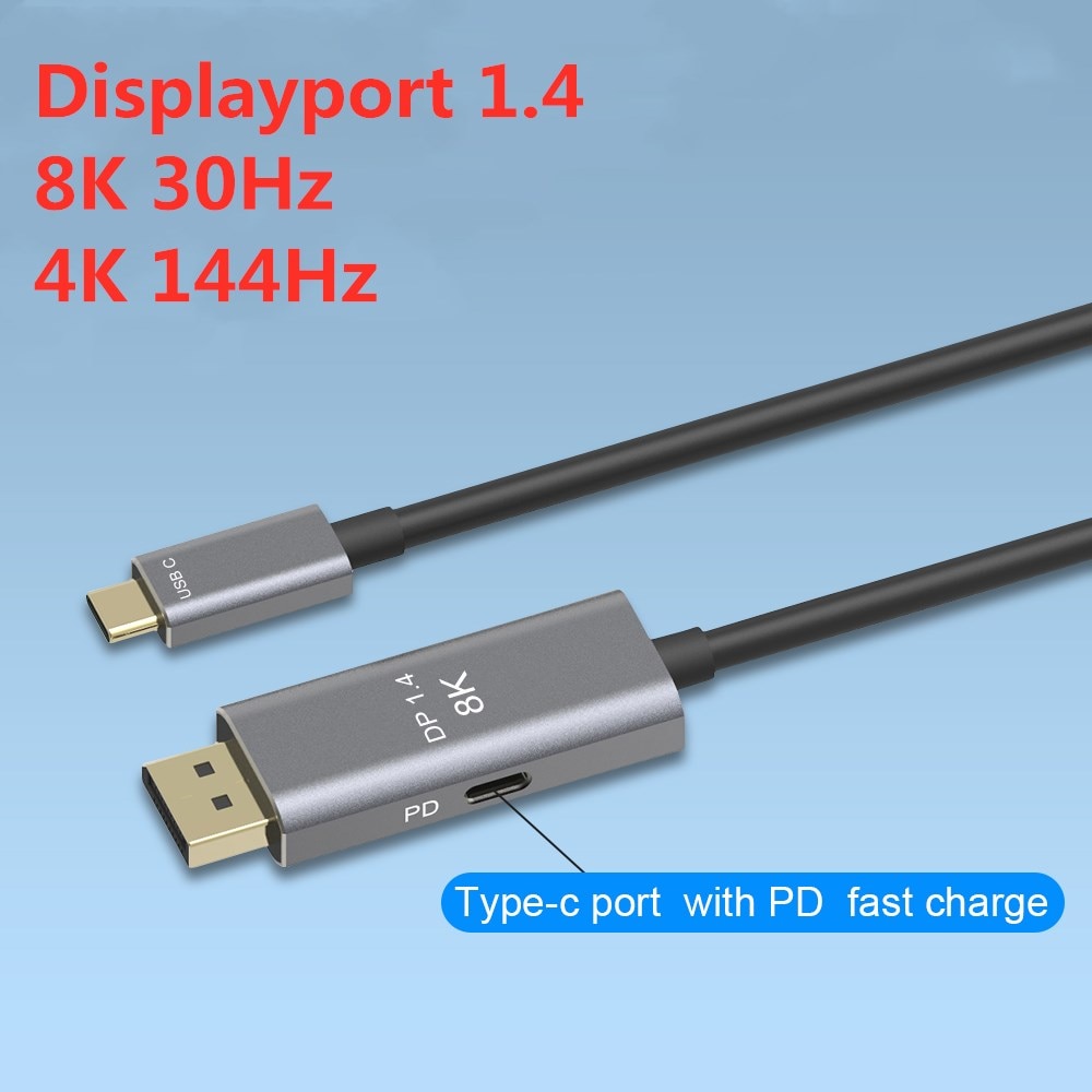 Usb c para displayport 1.4 8k cabo com USB-C pd 8k @ 60hz 4k @ 144hz thunderbolt 3 para displayport para macbook pro 2019 2020 dell xps