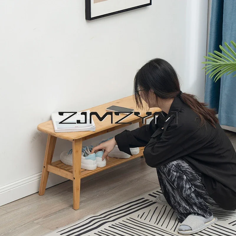 Tabouret de chaussure de porte de maison en bois, tabouret long nordique, chaussure de porte intégrée, meuble de salon T1