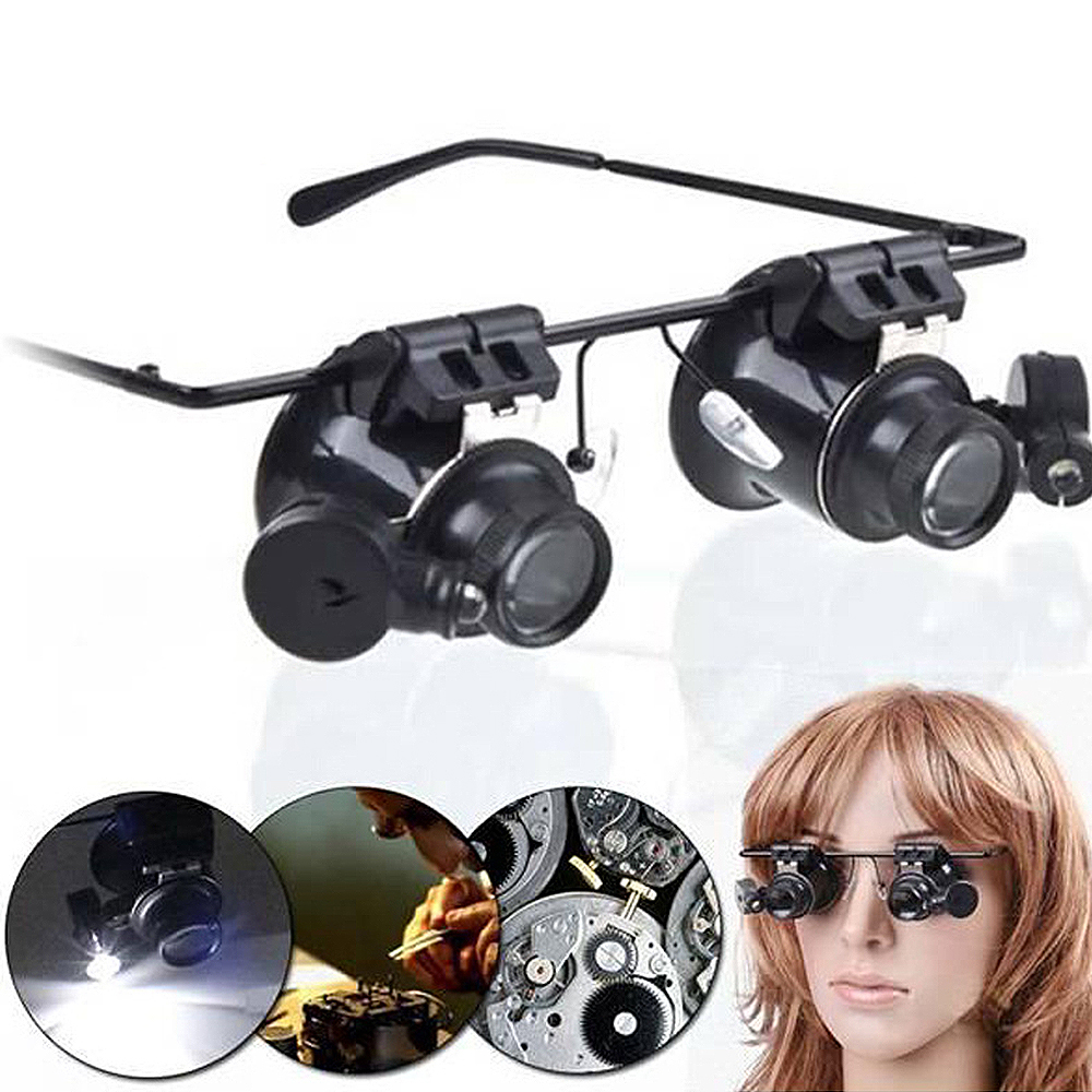 Dubbele Lens Vergrootglas Vergrootglas 20X Eye Glass Loep Juwelier Horloge Repair Met Led Licht Horloge Reparatie Tools