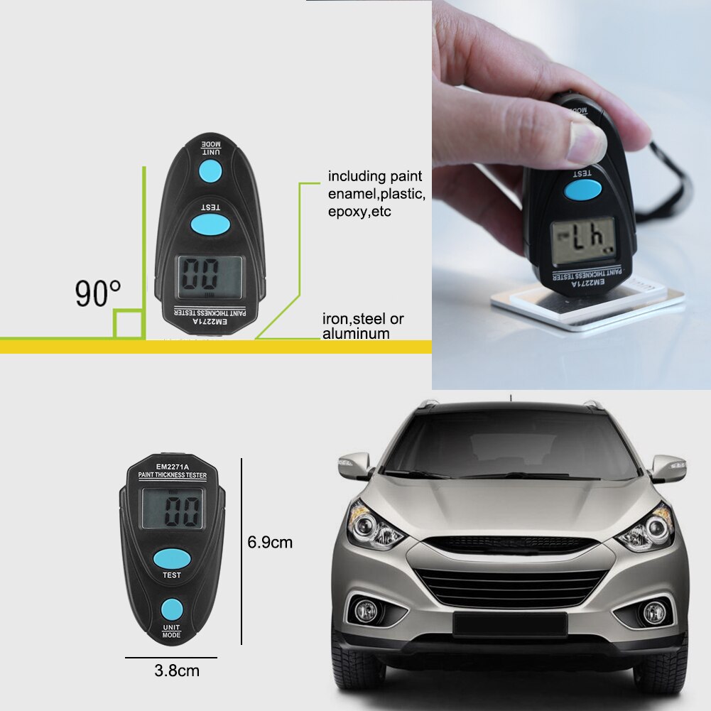 EM2271 Mini Paint Thickness Gauge Digital Mini Automobile Thickness Gauge Car Paint Tester Thickness Coating Meter Measure Tool