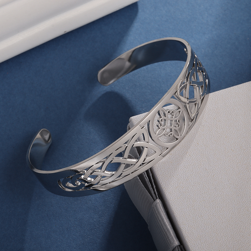 Pulsera con nudo de bruja, brazalete abierto ajustable de acero inoxidable, amuleto de brujería celta, joyería para hombres y mujeres, de cumpleaños: Color oro puro