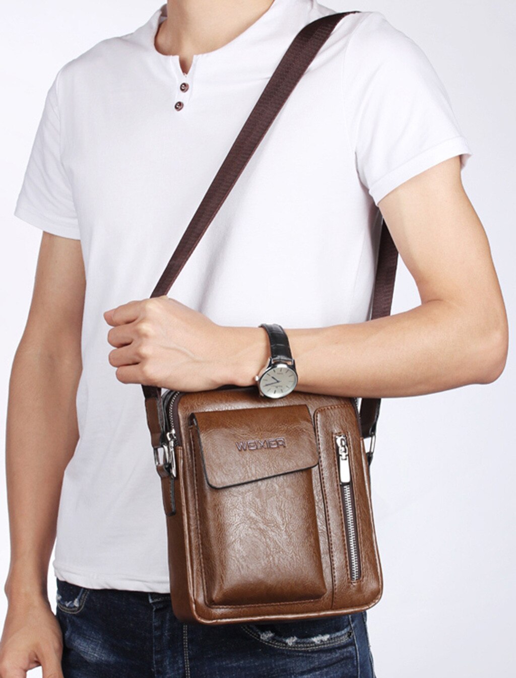 Mode Man Hand Tassen Schoudertassen Voor Mannen Vintage schoudertas Crossbody Tas Retro Rits Handtassen сумка мужская #35