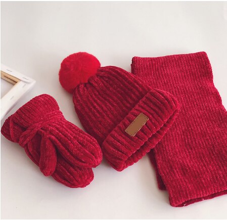 3PCS Katoenen Baby muts Sjaal Handschoenen Herfst Winter Kinderen Sjaal-kraag Jongens Meisjes Warm Mutsen Caps sjaal Sets: 2