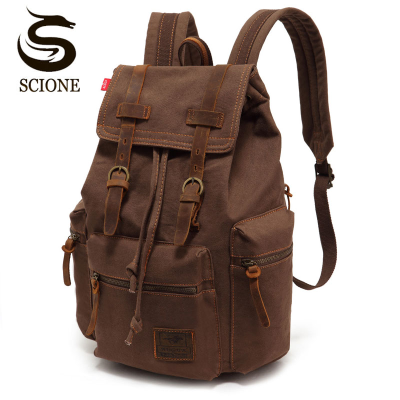 Scione, mochilas de viaje Vintage, mochilas de lona a la para hombres, mochila escolar con cordón para portátil, bolsas de hombro Retro para adolescentes de gran capacidad