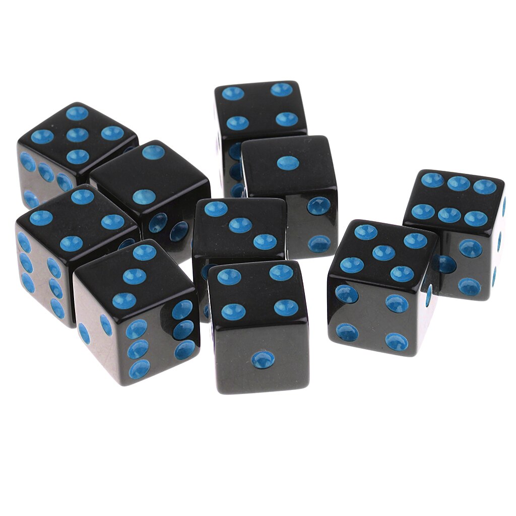 10pcs Six Sided Dice,16mm Square Cornered, Props for Poker Game Mahjong Roulette Party Supplies Table Games Dragons DND MTG RPG: Blue Pips