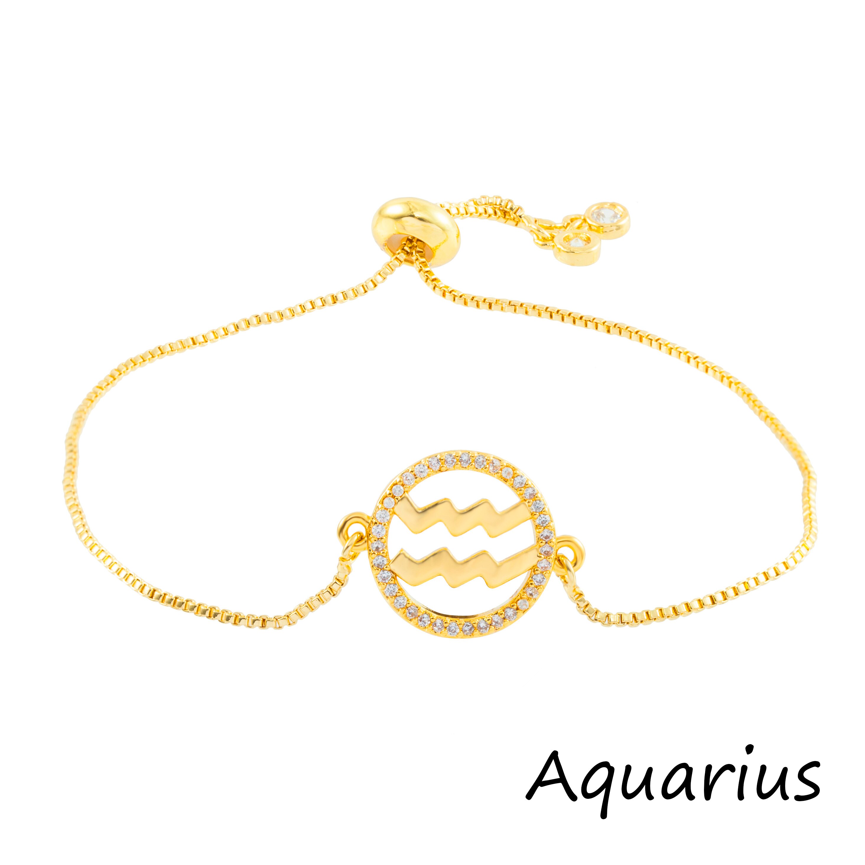 12 Constellation Zodiac Sign Gold bracelet chain Bracelet Leo Cancer Virgo Pisces Zircon Jewelry Women's Bracelet Christmas: Aquarius