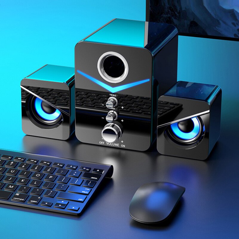 3PCS Desktop Computer Phone Stereo Subwoofer Speakers Wired/Wireless Surround Sound System PC Audio Bluetooth Gaming Speaker