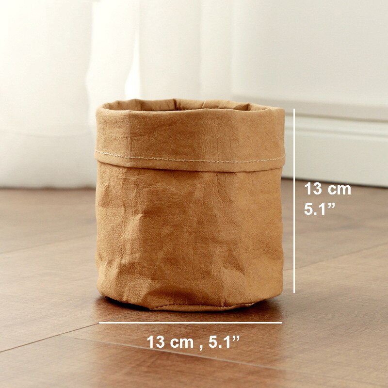 Maceta de flores de papel Kraft VOGVIGO, impermeable, ecológica, reutilizable, maceta para plantas, bolsa de almacenamiento multifunción para escritorio para el hogar: Brown M