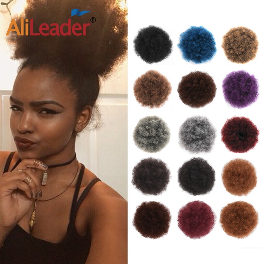 Alileader 8 tommer lilla kort hår syntetisk klips i hår knold hårstykke puf afro krøllede snore hestehaler til sorte kvinder