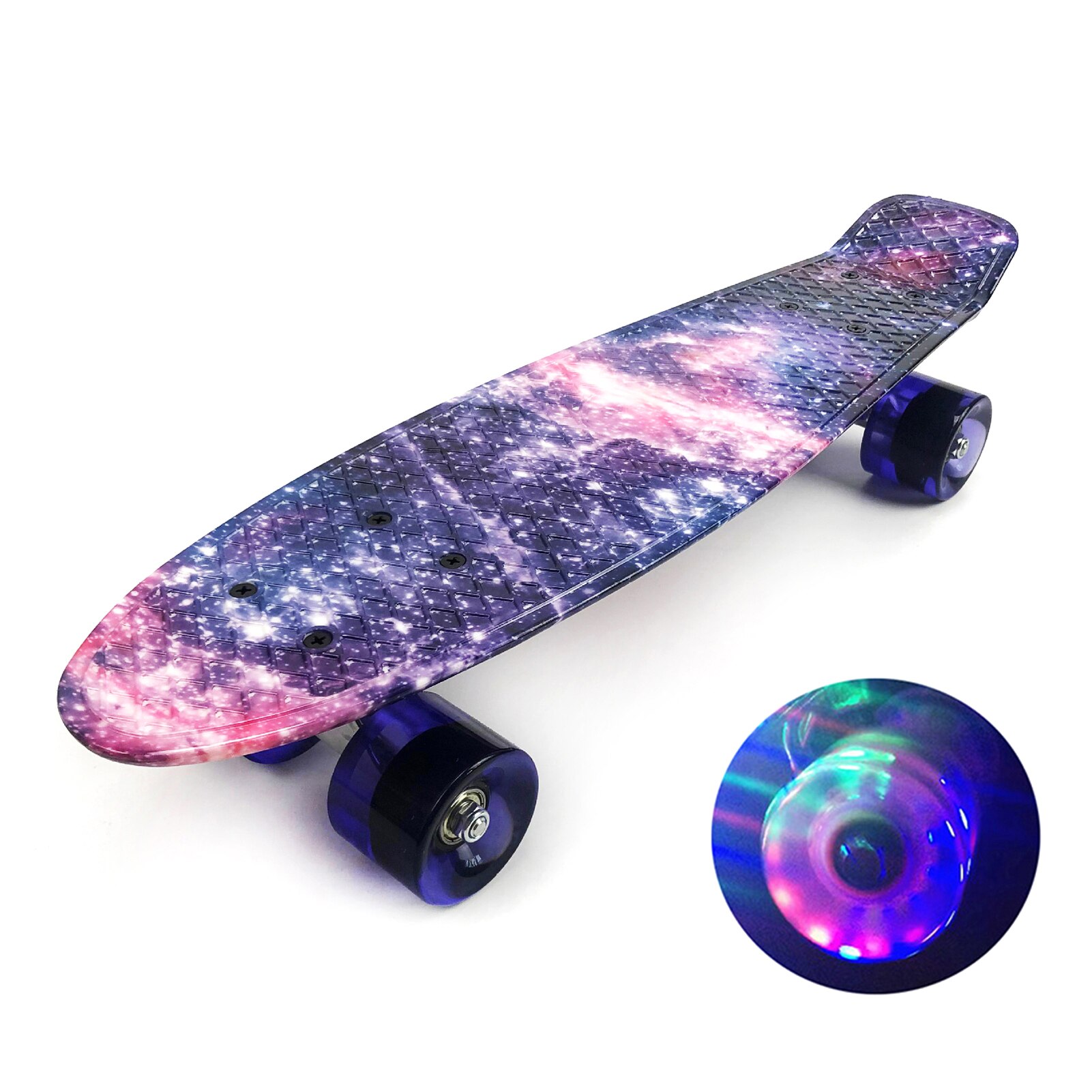 Monopatín de 22 pulgadas con ruedas LED de colores, ruedas intermitentes, para niños y niñas: Purple