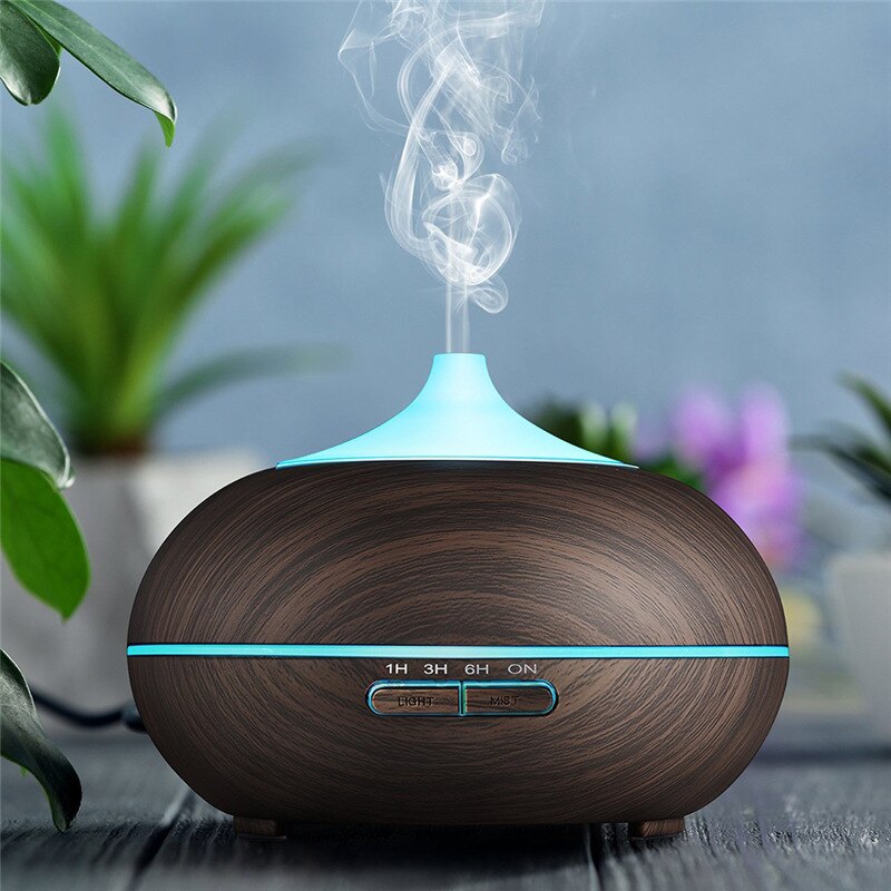 550ml Wood Grain Aroma Diffuser Ultrasonic Essential Oil Diffuser Timing Air Humdifier with 7 Colors LED Lights Air Purifier