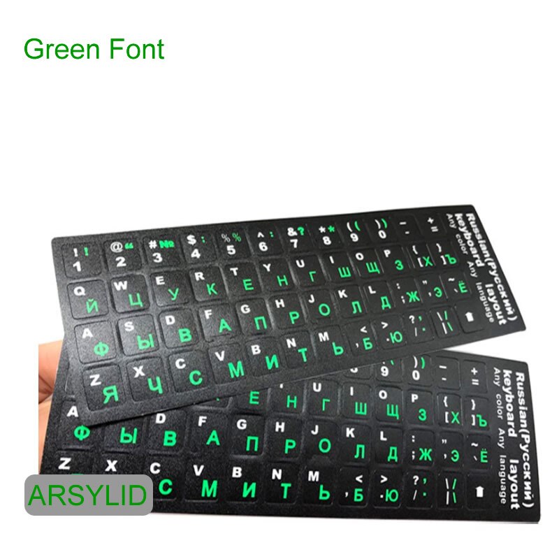 Standard Waterproof Russian Language Keyboard Stickers Layout with Button Letters Alphabet for Computer Keyboard Protective Film: Green Font