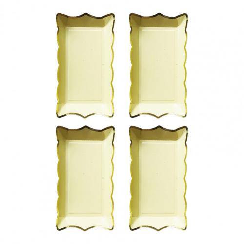 4Pcs/Set Simple Thin Disposable Plate Delicate Craft Convenient Usage Rectangular Cake Fruit Disposable Plate: Yellow