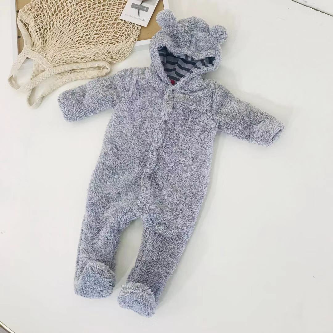 Pasgeboren Lange Mouwen Hooded Jumpsuit Footies Pasgeboren Baby Jongen Meisje Winter Warme Kleding 3-24 Maand Overalls dikte: 6-12M