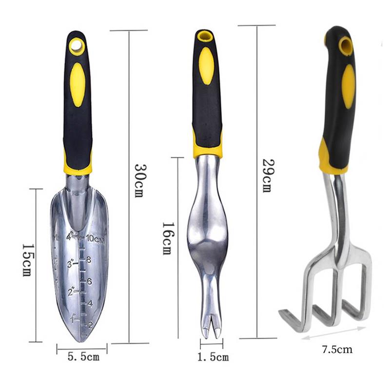 Juego de herramientas manuales de jardinería, rastrillo y pala de mano con escamas para trasplante, deshierbe, cultivador, paleta, herramientas de mango ergonómico antideslizante