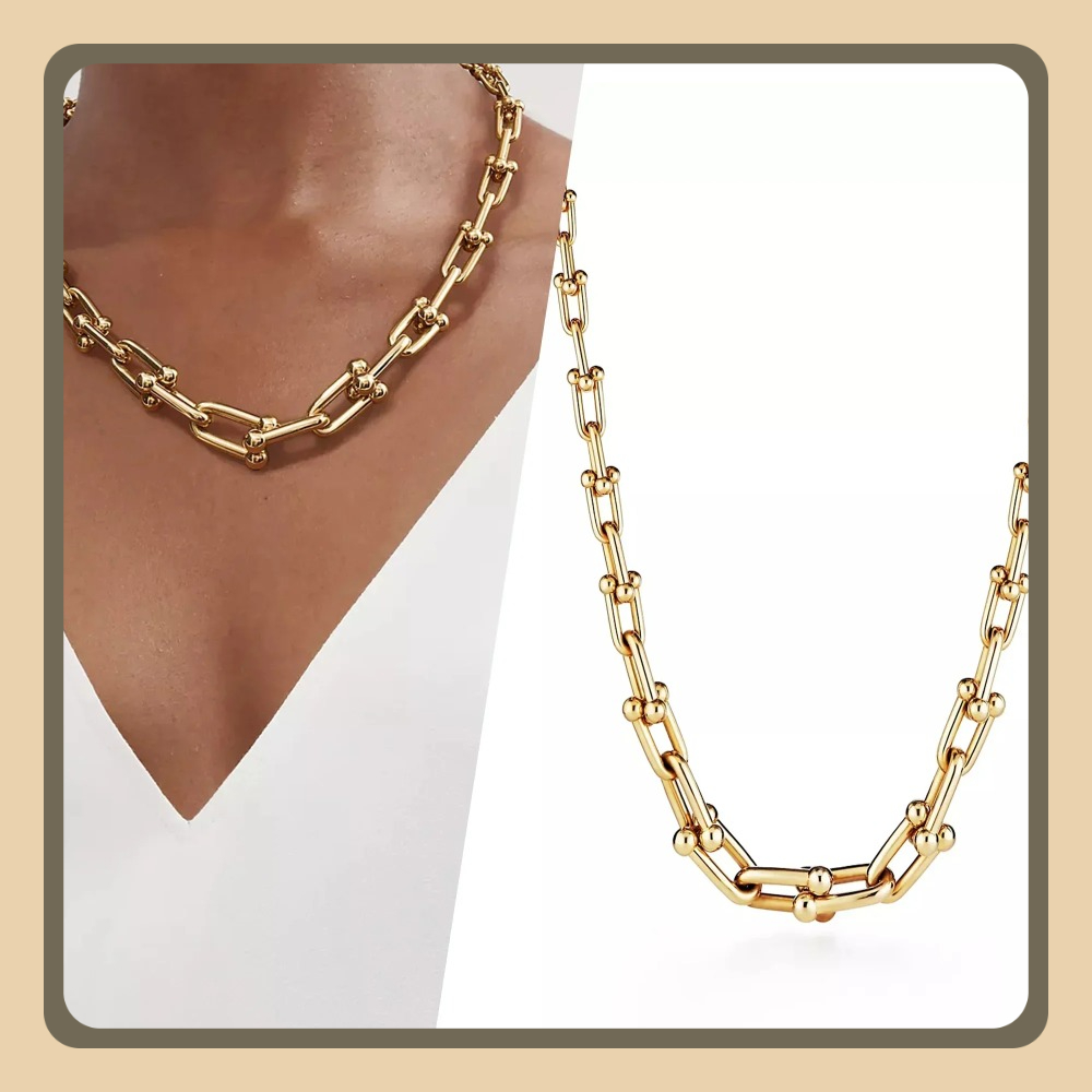 50 cm super overdreven, zware, gladde, minimalistische ketting met hoefijzergesp, ketting in Europese en Amerikaanse stijl