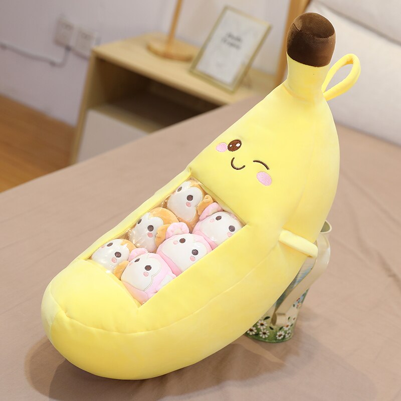 8 stk/pose kawaii kanin snack pude jordbær fyldt frugt dukke avocado/banan/gulerod baby fødselsdag værelse dekoration: Banan