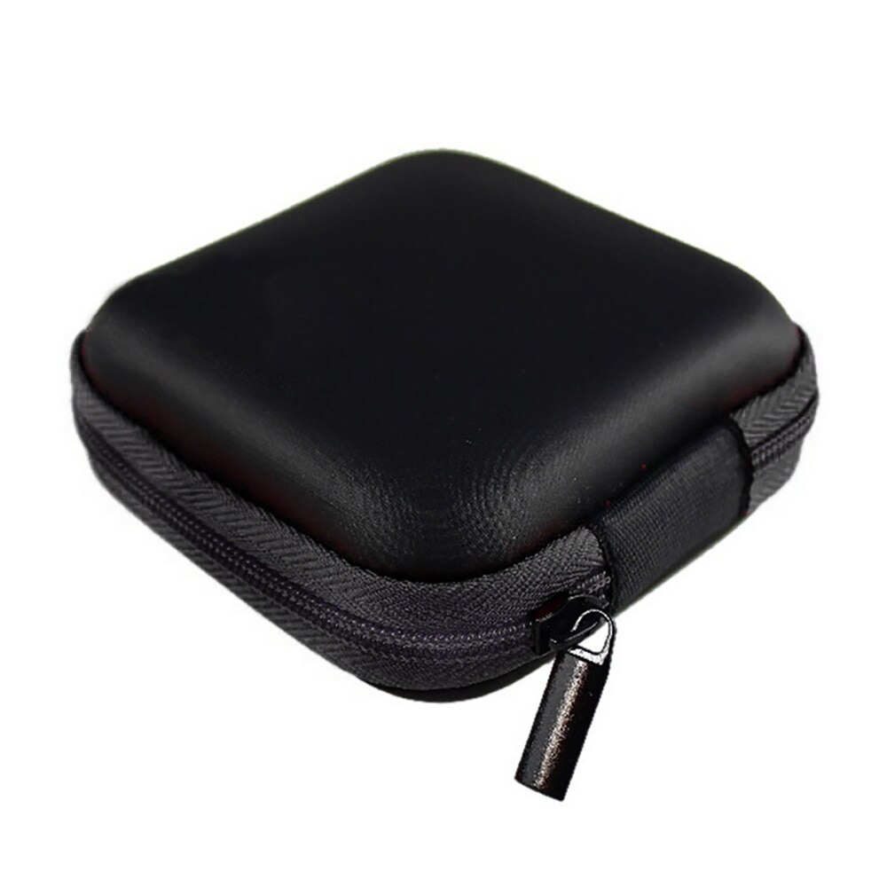 Bolsa portátil para auriculares, Mini caja dura de almacenamiento cuadrada con cremallera, funda para auriculares asimétrica a prueba de humedad, bolsa para auriculares: black