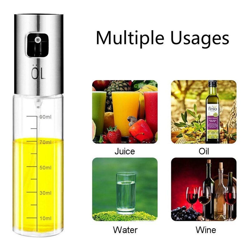 Oil Sprayer,Stainless Steel Vinegar Sprayer,Spray with Portable Brush,Barbecue Olive Oil Glass Bottle 100 ml for Kitchen,Cooking