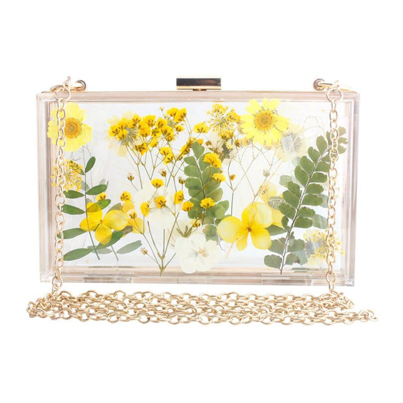 Bolso de mano de plástico con flores transparentes para mujer, bolsa de hombro transparente, de noche, con perlas