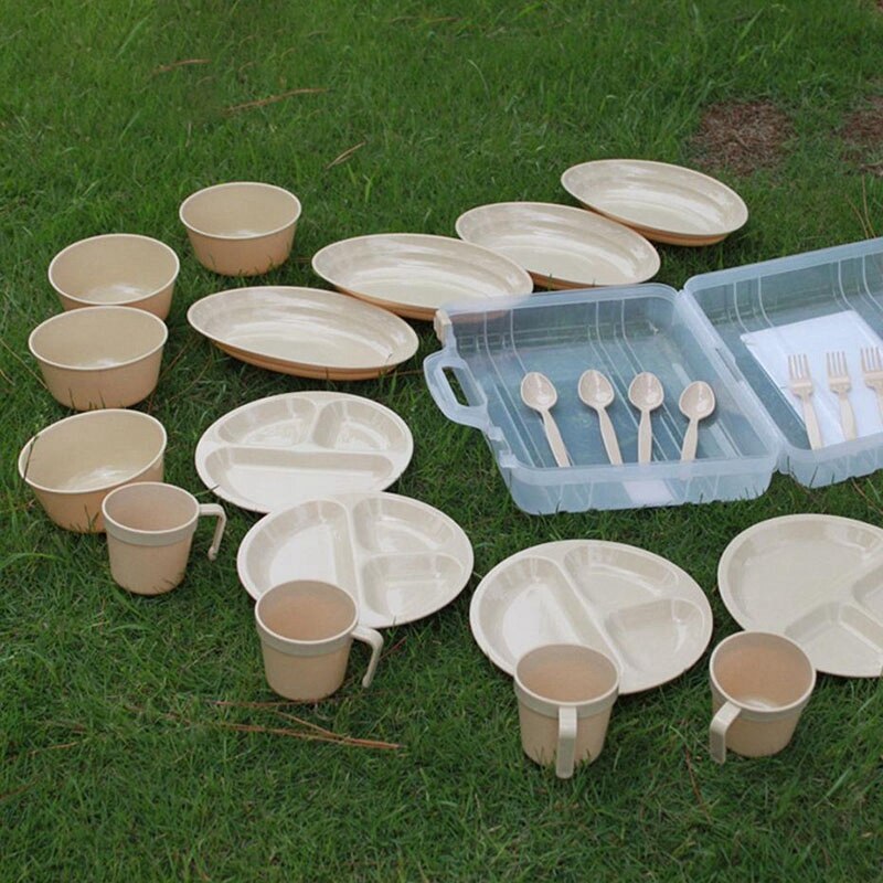 Outdoor Picnic Barbecue Portable Plastic Tableware Set Bowl Dish Cup Set Combination