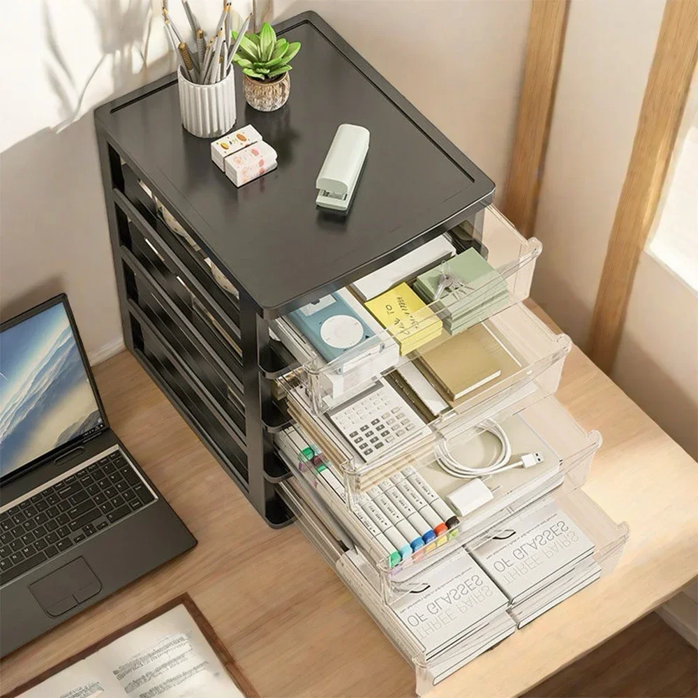 2-6 Layers small Desktop Storage Box with Drawer Heightened Table Organizer Plastic Office storage cabinet for home Stationery