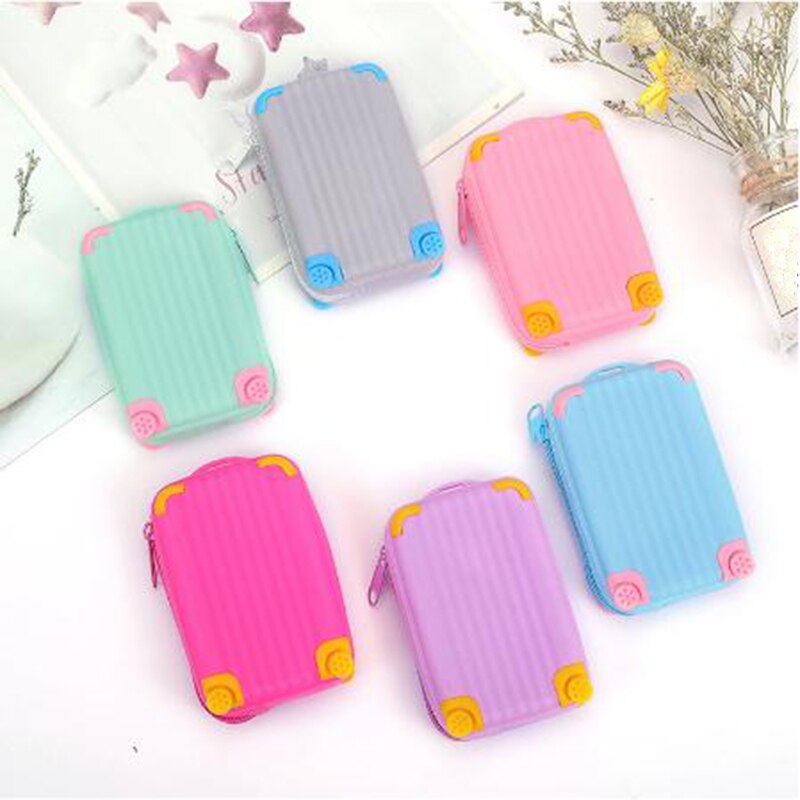 Silicone Coin Purse Suitcase Card Bag Waterproof Small Soft Zipper Storage Bag Girls Cute Funny Coin Purse Wallet Candy Color