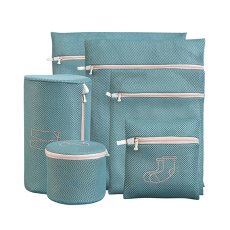 Durable Double Layer Laundry Bag Embroidery Net Mesh Bag Hosehold Laundry Machine Accessories Classified Wash Bags: Cylidery / Green