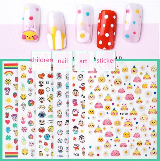 2020 nye! 3d klistermærker blandede børn negle klistermærker blomst tegneserie frugt klistermærke til børn nail art værktøj manicure tilbehør