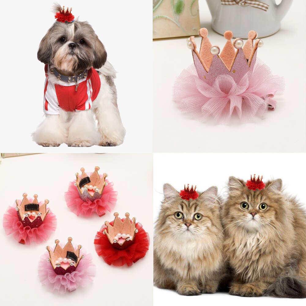 Épingle à cheveux en dentelle pour chien et chat, couronne de princesse, décoration de fête d&#39;anniversaire, photographie, fournitures pour animaux de compagnie,
