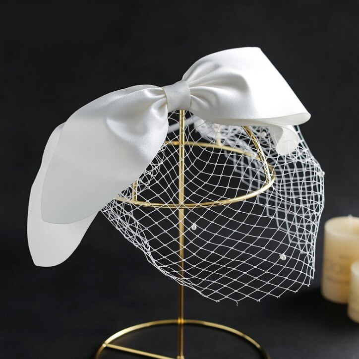 White Face Veils Bridal Big Bowknot Headband Net Birdcage Veil Charming Wedding Party Hair Accessories Fascinator