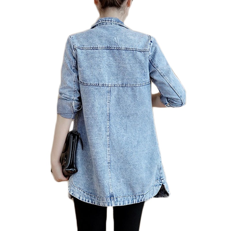 Herfst Winter Koreaanse Denim Jas Vrouwen Slanke Lange Base Coat vrouwen Verzwakte Marineblauw Plus size Jeans Jassen cool 5XL A364