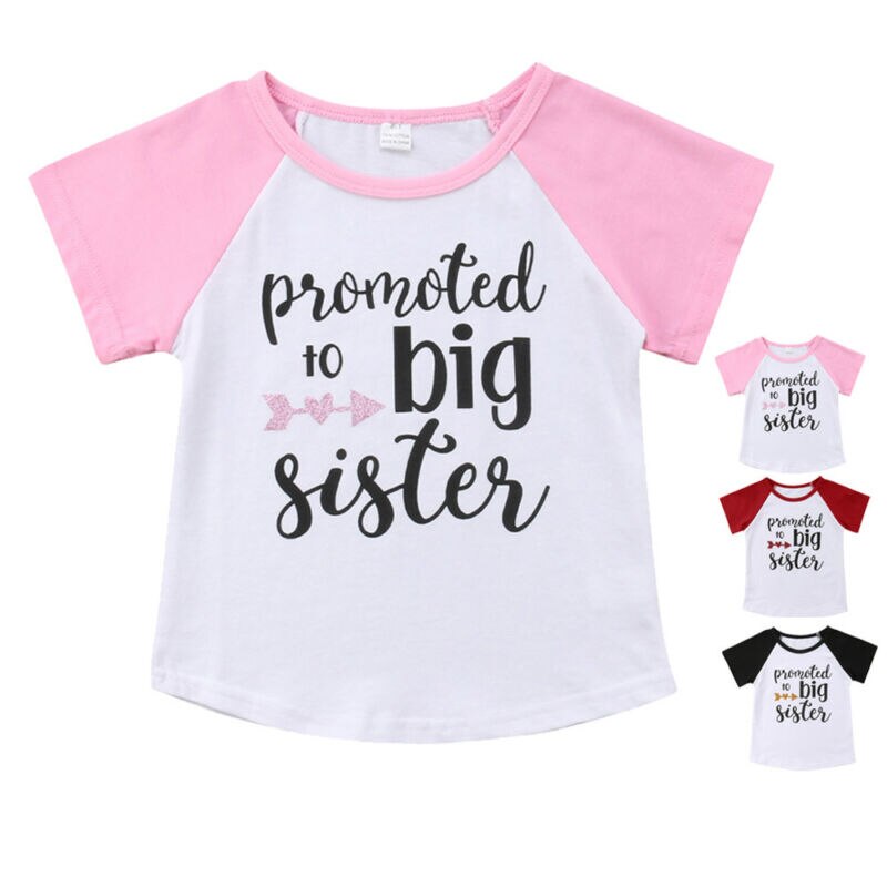 Kinderen Kids Meisjes T-shirt Grote Zus Zomer Katoen Korte Mouw Tops 1-6Y