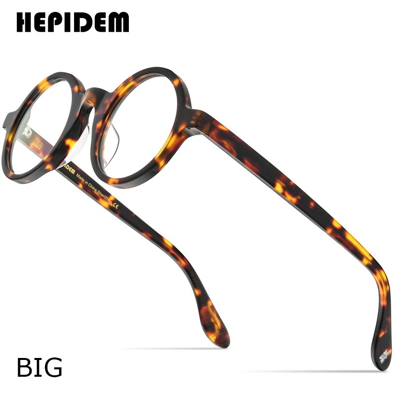 HEPIDEM-gafas ópticas de acetato para hombre y mujer, lentes graduadas redondas, Retro, Vintage, lentes para miopía, ZOLMAN: LEOPARD BIG 44MM