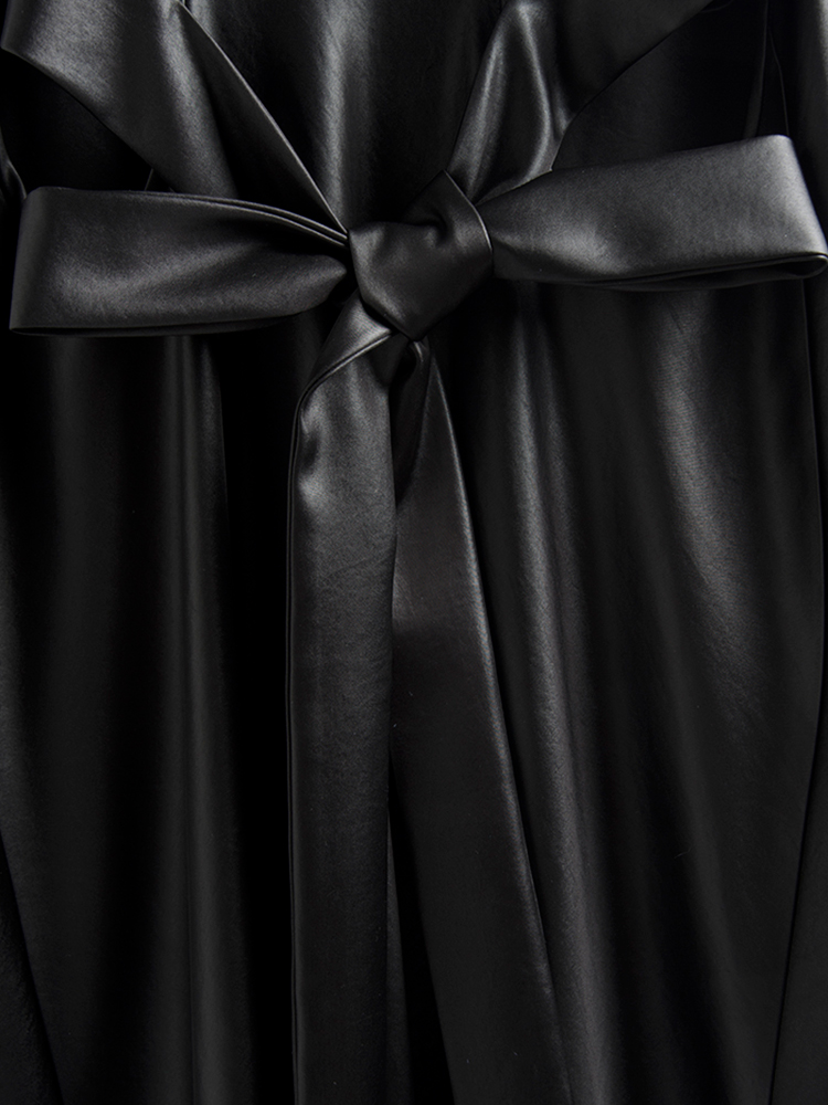 Lautaro Lente Zwart Extra Lange Kunstleer Tank Jurk Herfst Elegante Stijlvolle Backless Maxi Jurken Voor Vrouwen Kleding