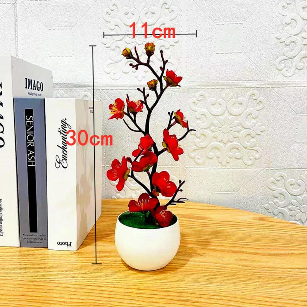 Plantes artificielles en pot 30x11cm, Simulation de bonsaï, fleur de prunier en soie, décoration de maison et de bureau, branche de fleur de prunier pour mariage ﻿