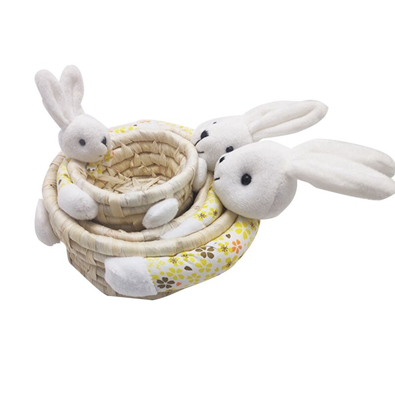 Cute Rabbit Storage Baskets Easter Rabbit Straw Basket Egg Basket Decoration Easter Home Decoration Ornaments: Yellow