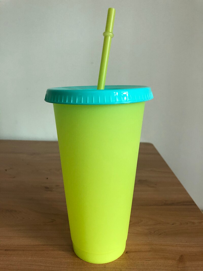 Reusable Plastic Temperature Color Changing Cold Cup Summer Magic Coffee Thermochromic Mug Water Bottles With Straws Party Cups: 2