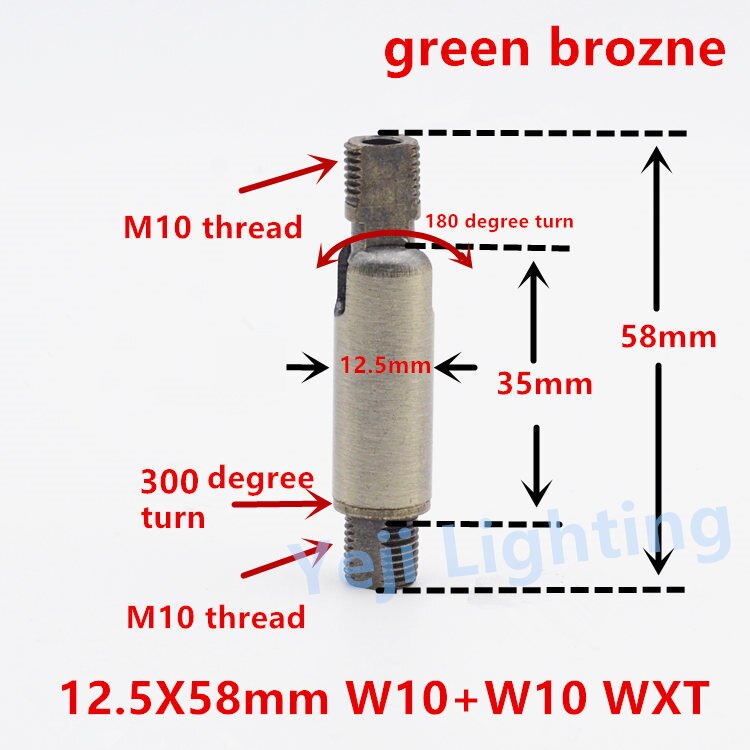 Universal head M10 M8 inner thread outside teeth 180 degree turn ceiling rose canopy adapter lamp base connector iron plating: 12.5X58 green bronze