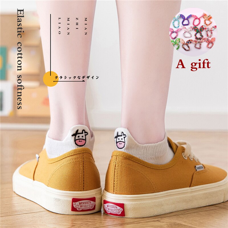 Calcetines de algodón con estampado de vaca para mujer, medias finas de estilo skateboard, temporada Primavera Verano