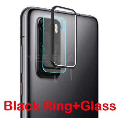 Capinha para huawei p40 pro p40 caso câmera traseira lente de vidro protetor de tela capa em huaweip40 pro p 40 p40 casos anel de metal pára-choques: For Huawei P40 / Black add Glass