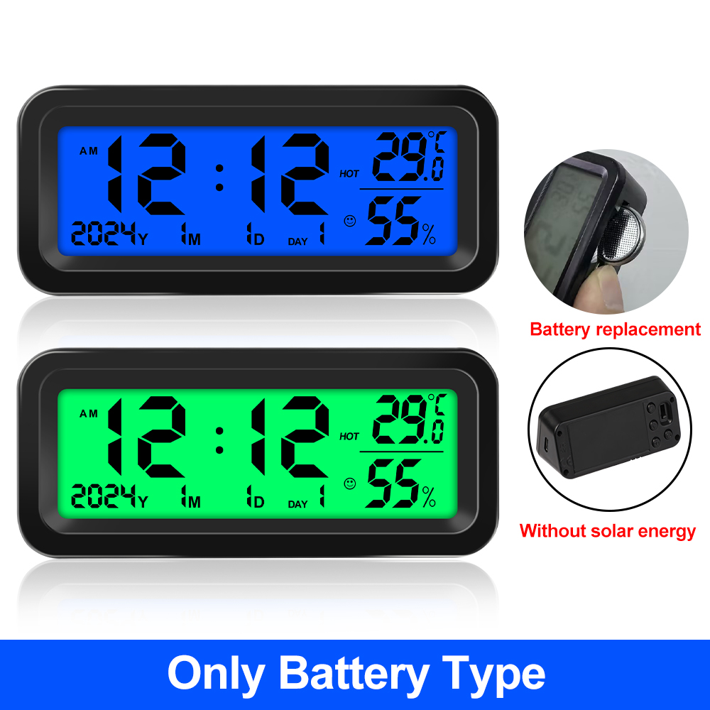 Solar Car Digital Clock Date Week Temperature Humi... – Grandado