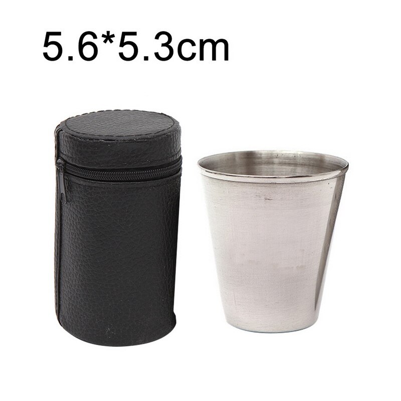 Bärbart rostfritt stål polerat vin dricksglas glas kopp kärl 4 st / set med läder täckväska väska bärväska barware: B
