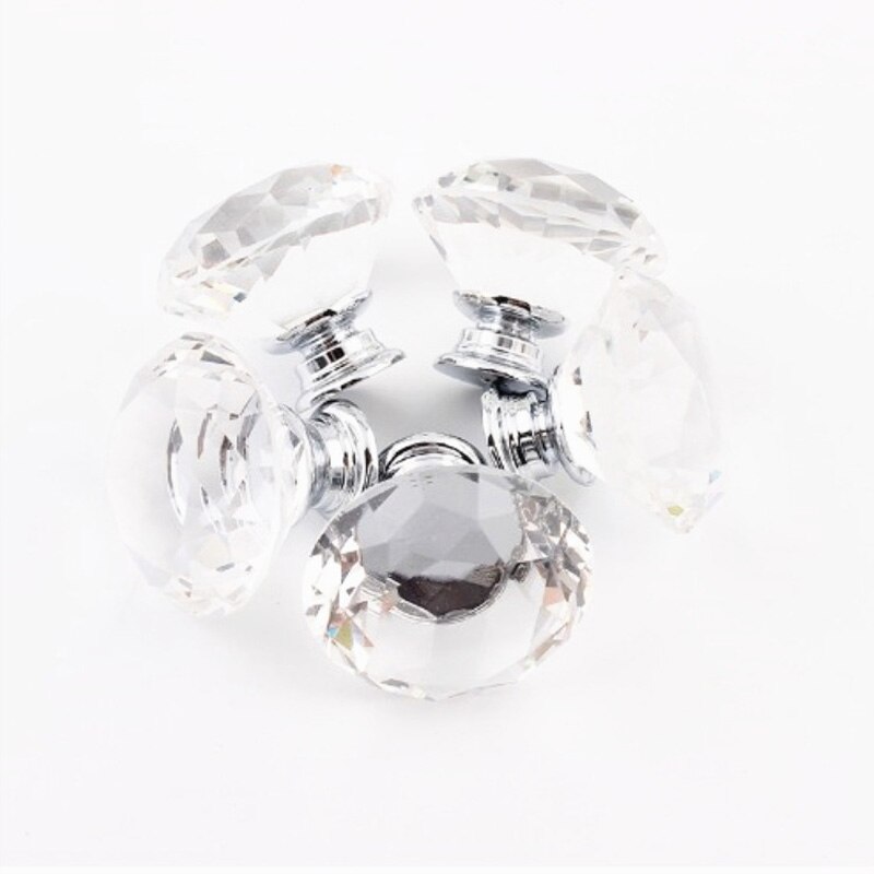4Pcs 40mm Clear Diamond Crystal Glass Pull Handle Cabinet Drawer Door Knobs