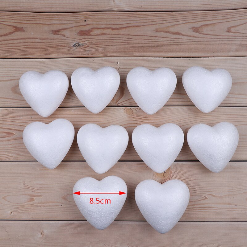 10Pcs Polystyrene Styrofoam Foam Heart-shaped Craft For Christmas Decoration: 8.5cm