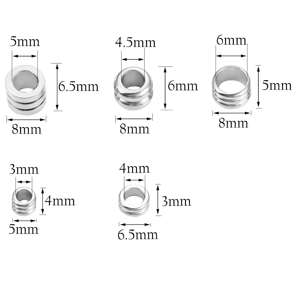 Colgante de cuentas con separador de acero inoxidable, 30 Uds., cuentas redondas sueltas, abalorios de engarce para fabricación de joyas DIY y componentes: Silver / 6.5x3x4