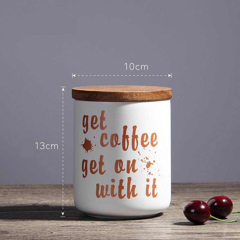 Nordic Style Ceramic Storage Bottle Jar For Spices Wood Lid Cans Kitchen Coffee Tea Candy Cane Container Cans For Storage Box