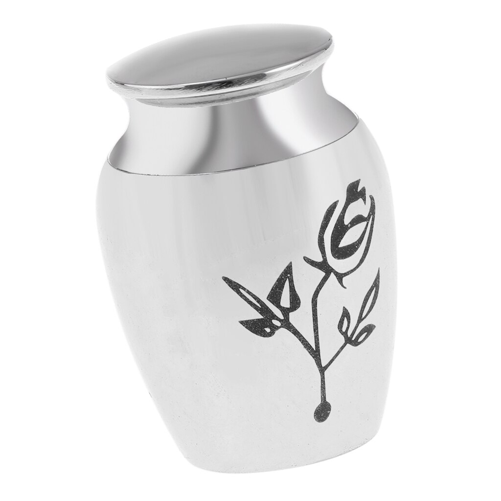 Stainless Steel Mini Urn Jar Funeral Cremation Container Rose Flower Pattern