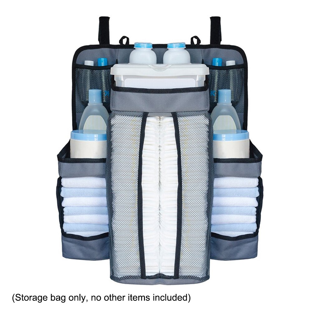 Bærbar babyseng hængende opbevaringspose vandtæt legetøjsbleetaske nyttig sengelinned arrangør spædbarn barneseng sengetøj sæt: Grå